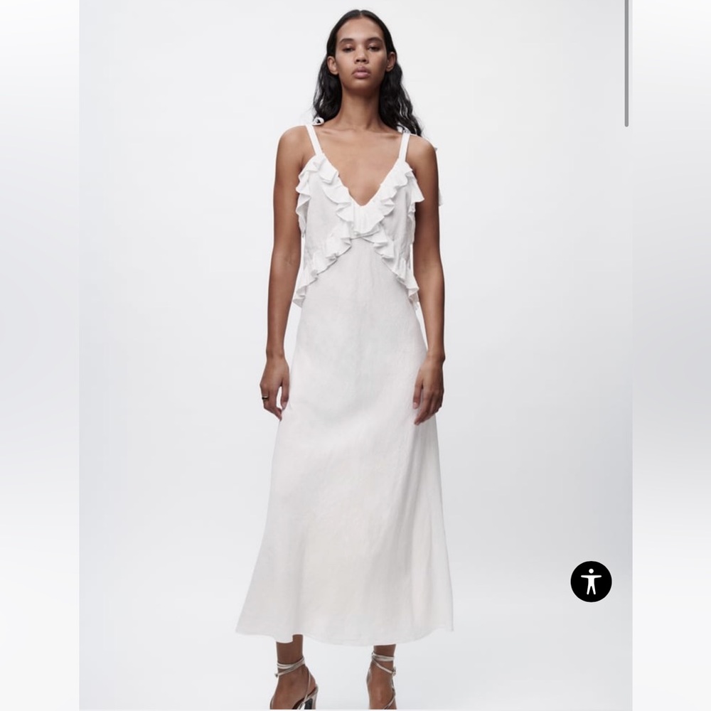 Zara RUFFLED LINEN BLEND DRESS white- brand new with tags never worn!